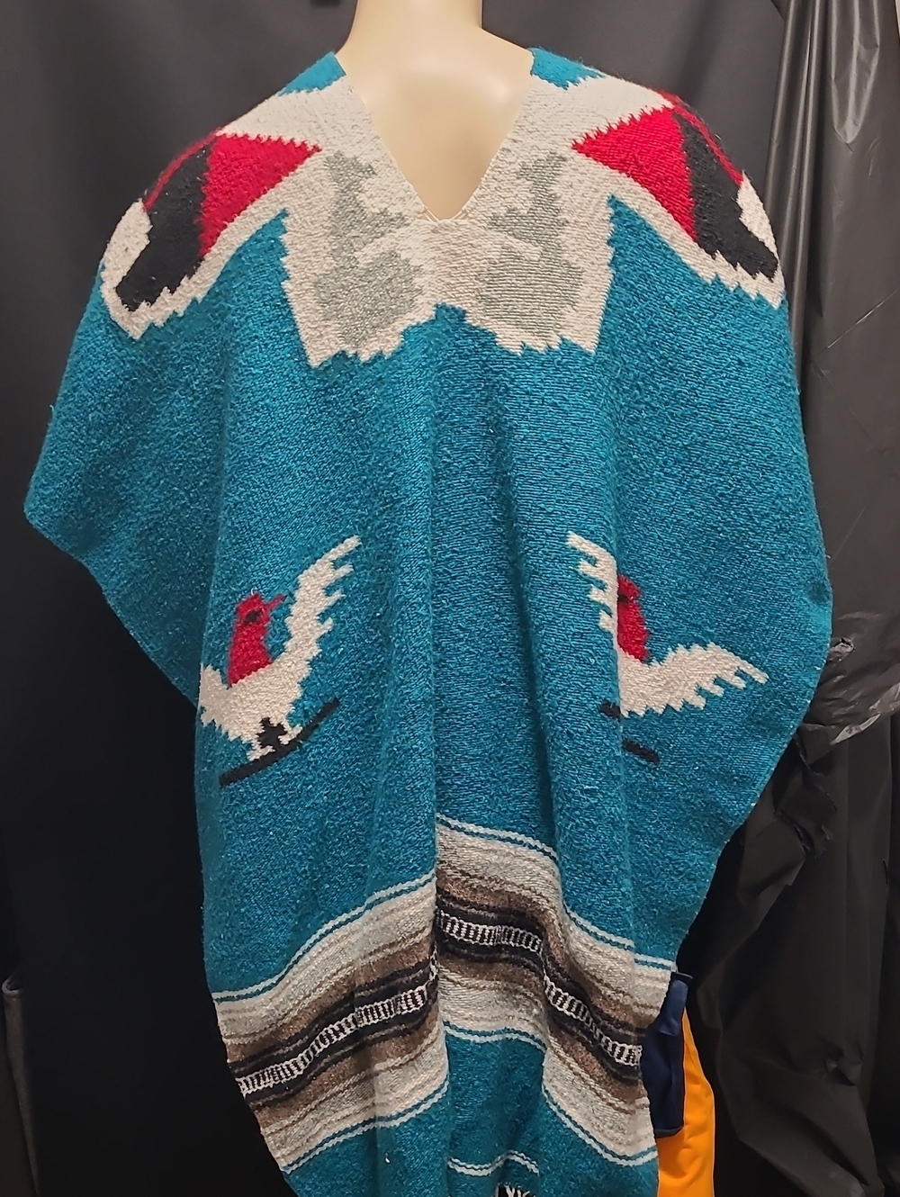 Teal Vintage Mexican Poncho - Picture 5 of 9